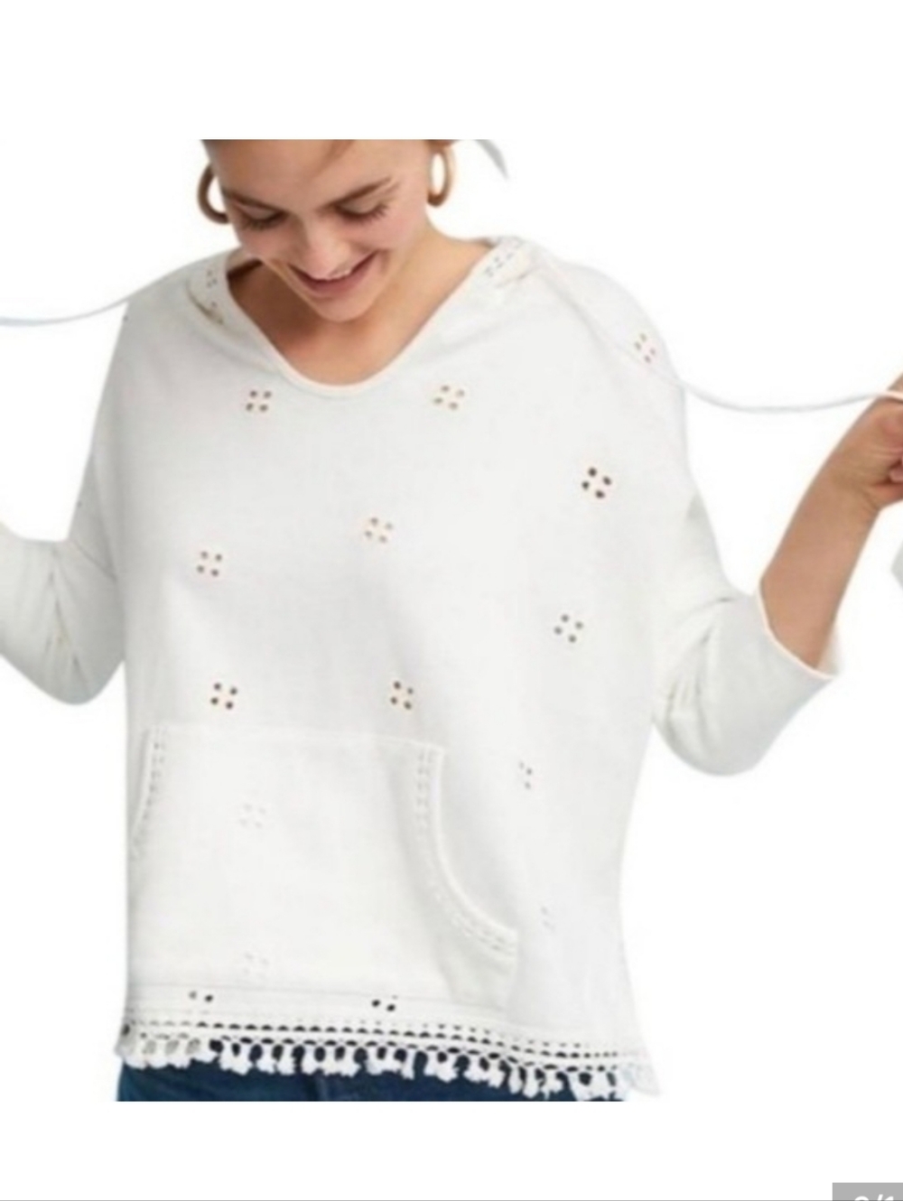 Anthropologie Lilka White  Oversized Textured Top